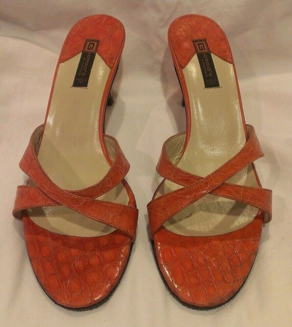Giorgio's of Palm Beach Tangerine Orange Alligator Strappy Heels Shoes size 8 M